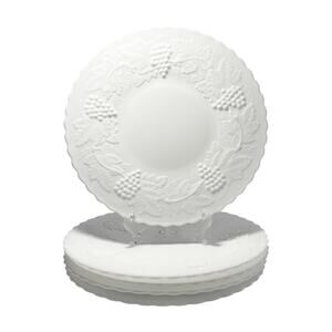 Imperial Glass “Grape” Set of 5 Satin Milk Glass Dinner Plates 9 7/8” Marked